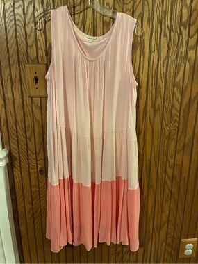 indigo soul Two-Tone Pink Sleeveless Tiered Casual Dress